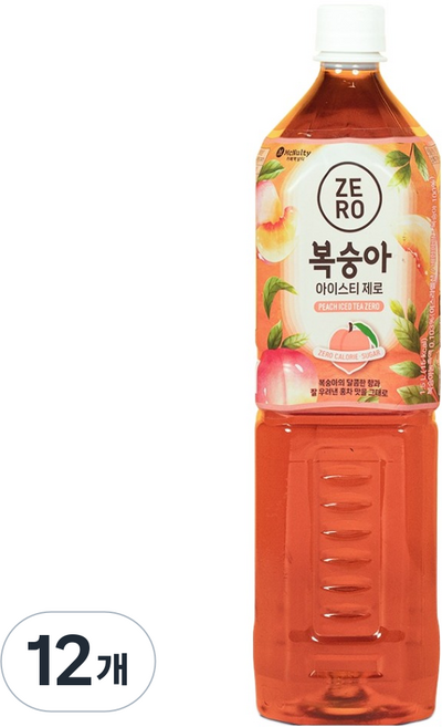 맥널티커피 복숭아 아이스티 제로, 1.5L, 12개