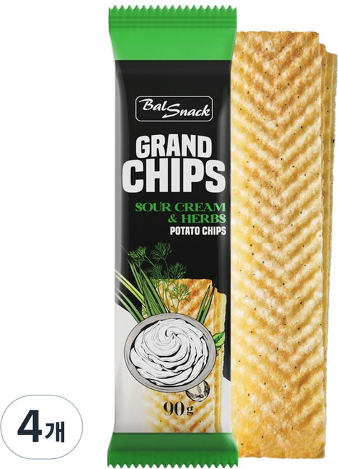 발스낵 그랜드 감자칩 사워크림앤허브, 90g, 4개
