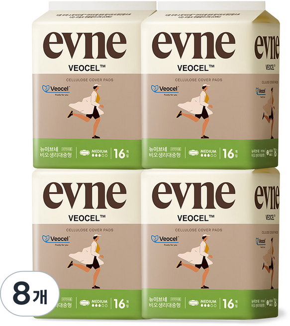 이브네 비오셀 생리대 날개형, 중형, 16개입, 8개