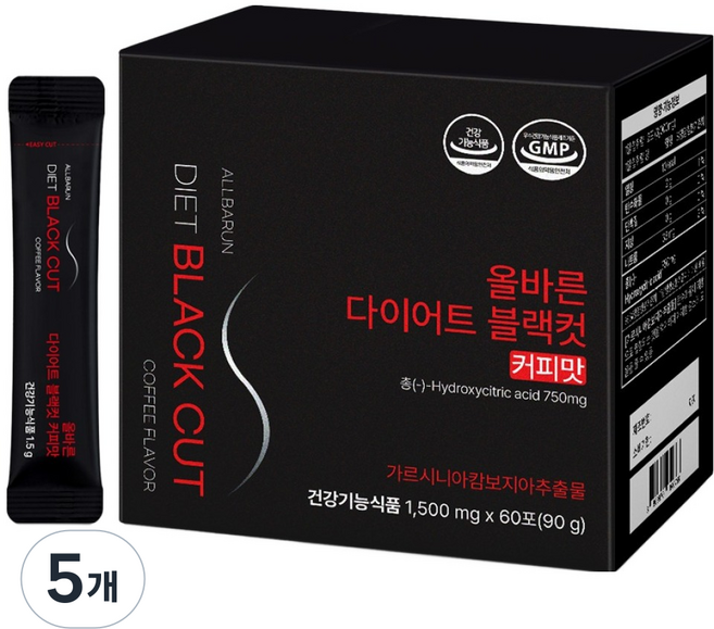 올바른건강식품 다이어트 블랙컷 커피맛 60p, 90g, 5개