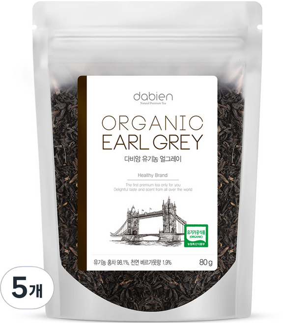 다비앙 유기농 얼그레이 홍차 리필, 80g, 1개입, 5개