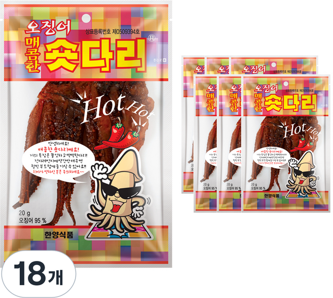 한양식품 주식회사 매콤한 오징어숏다리, 20g, 18개
