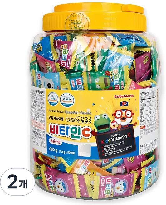 베베모린 뽀로로 비타민 C 복숭아맛, 500정, 2개 - 쿠팡