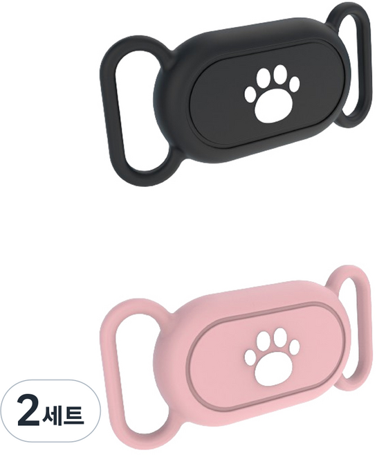 스토리링크 반려동물 삼성 스마트태그2 실리콘 펫 케이스 2종 세트, 블랙, 핑크, 2세트