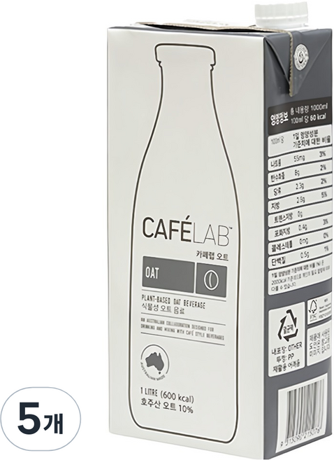 서브큐 카페랩 오트 음료, 1L, 5개