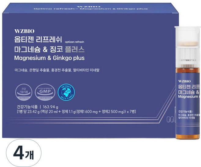 옵티젠 리프레쉬 마그네슘 & 징코 플러스 163.94g, 4개, 7회분