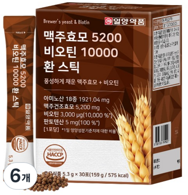 일양약품 맥주효모 5200 비오틴 10000 환 스틱 30p, 159g, 6개