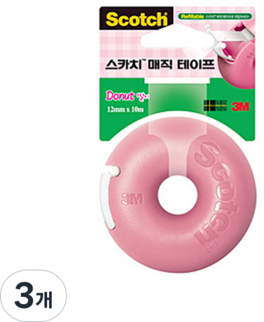 스카치 매직 테이프 펜시 디스펜서 도넛 12 x 10 mm, 딸기, 3개