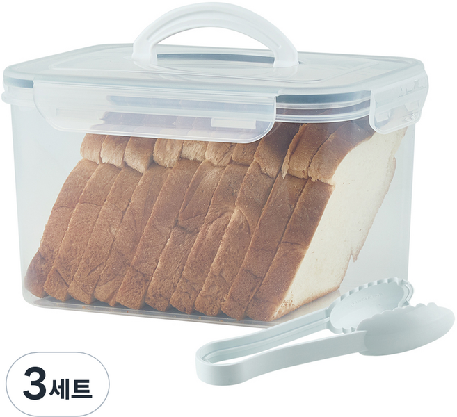 이지앤프리 식빵 보관 용 베이커리 캐니스터 + 빵집게, 3세트, 밀폐용기 3.7L + 빵집게