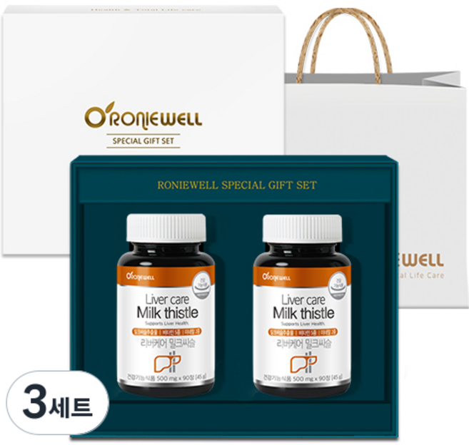 로니웰 리버케어 밀크씨슬 선물세트 + 쇼핑백, 180정, 3세트
