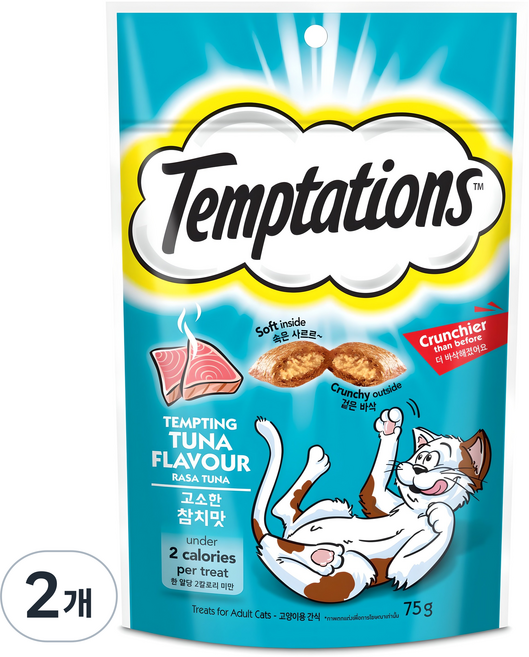 템테이션 고양이 스낵, 고소한 참치맛, 75g, 2개