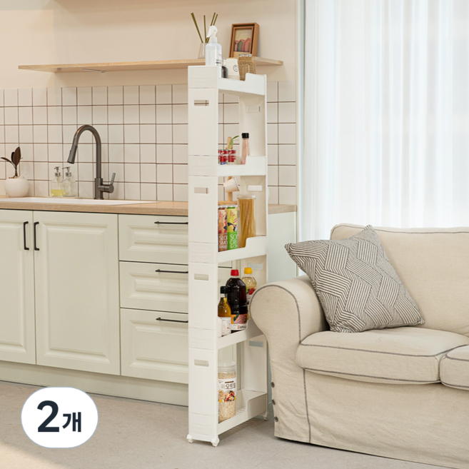 코멧 5단 이동식 틈새 선반, 화이트, 2개