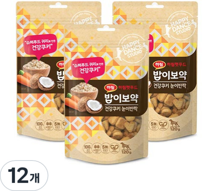 하림펫푸드밥이보약 하림펫푸드 건강쿠키 강아지 간식, 귀리(눈이반짝), 120g, 12개