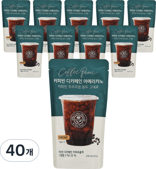 커피빈 디카페인 파우치커피, 230ml, 40개
