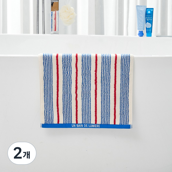 모던하우스 마린 더블스트라이프 세면타월 190g 30수 코마사, 블루, 2개