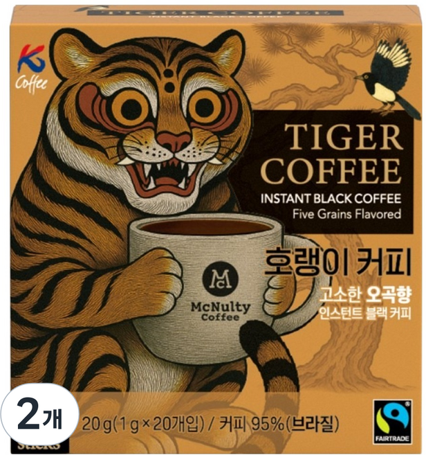 맥널티커피 호랭이 커피스틱 오곡향 블랙, 2개, 20개입, 1g