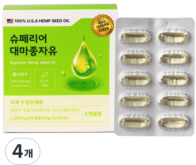USPHARMATECH 슈페리어 대마종자유 90g, 4개, 90정