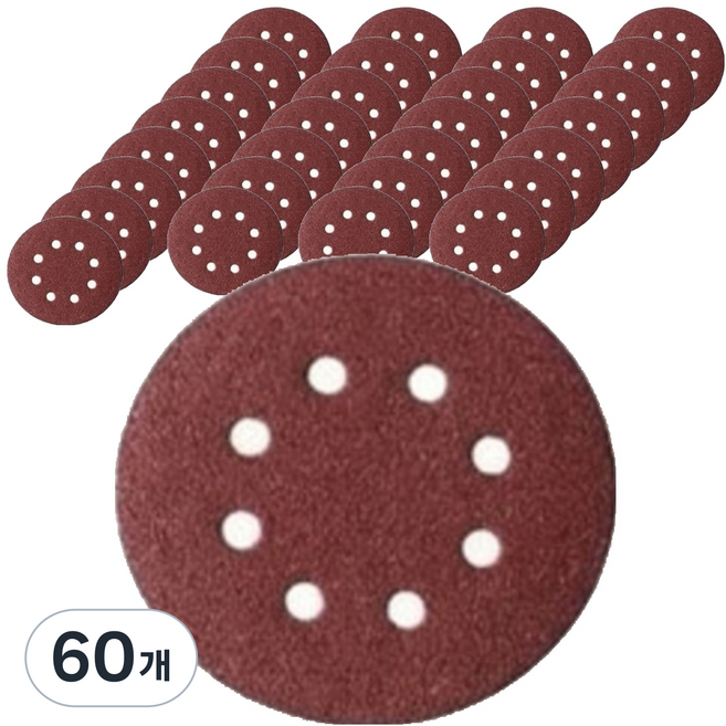 올커버 8홀 연마용 원형 벨크로 사포 180방, 60개