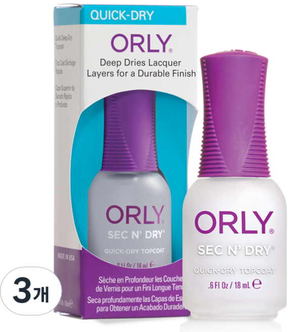 오를리 네일 세컨 퀵 드라이 탑코트, 혼합색상, 18ml, 3개