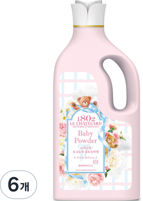 르샤트라1802 섬유유연제 베이비파우더 본품, 2L, 6개