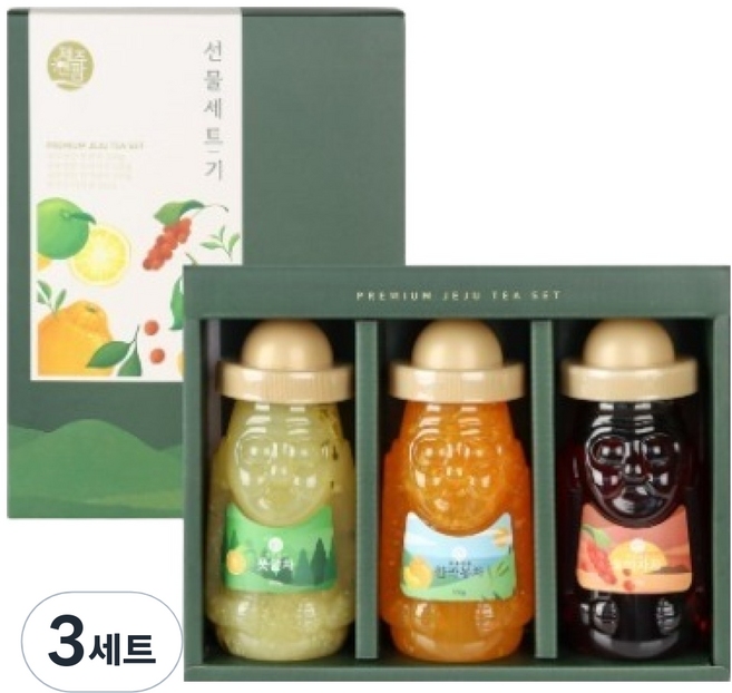 제주앤팜 프리미엄 제주 차 기 선물세트, 3세트, 풋귤차 300g + 한라봉차 300g + 오미자차 320g