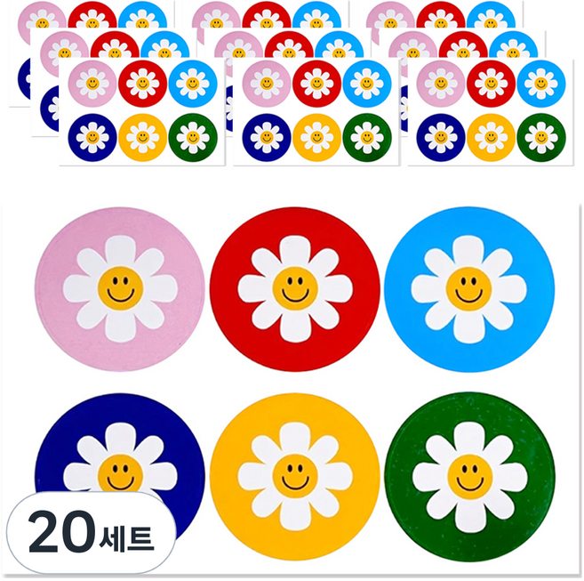 Inp 布萊頓雛菊笑臉圓形貼紙6種套組, 混合顏色, 20套