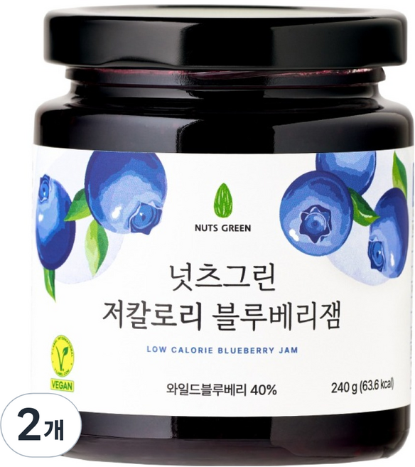 넛츠그린 저칼로리 블루베리잼, 2개, 240g