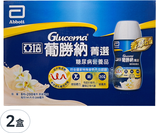 Abbott 亞培 Glucerna 葡勝納 SR糖尿病營養品 菁選禮盒 香草口味 8瓶, 200ml, 2盒