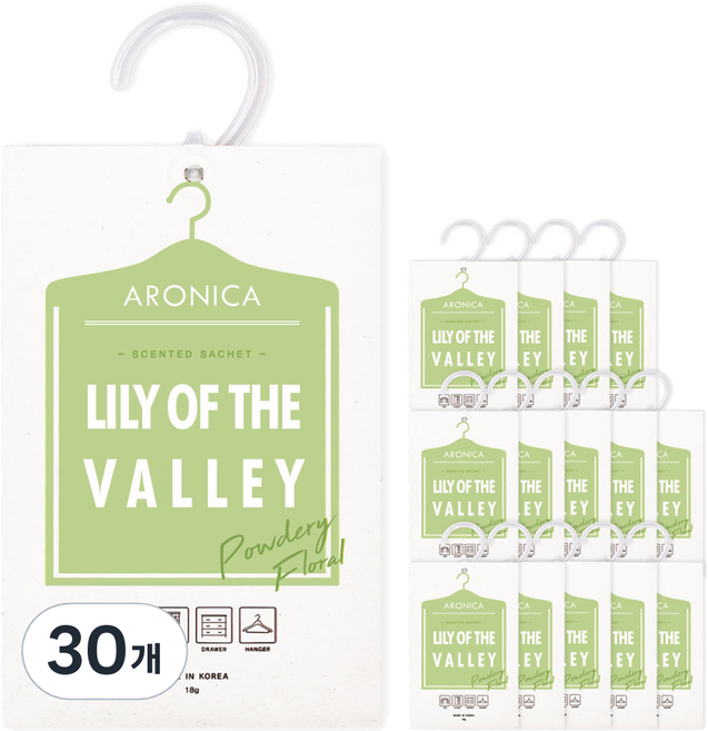 아로니카 센티드 샤쉐 옷걸이형 옷장 방향제, 18g, 30개, 릴리오브더밸리