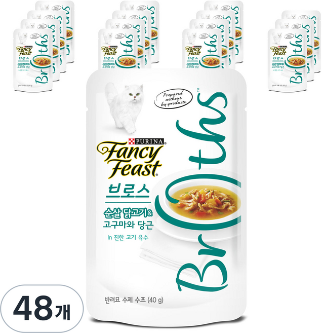 팬시피스트 브로스 고양이 간식 파우치, 혼합맛(순살 닭고기/고구마/당근/진한 고기 육수), 40g, 48개