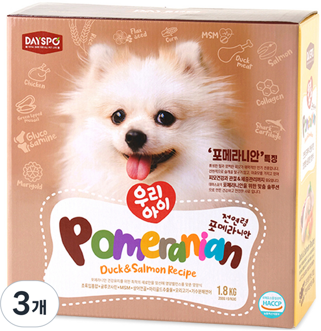 데이스포 강아지 우리아이 기능성 사료, 1.8kg, 3개