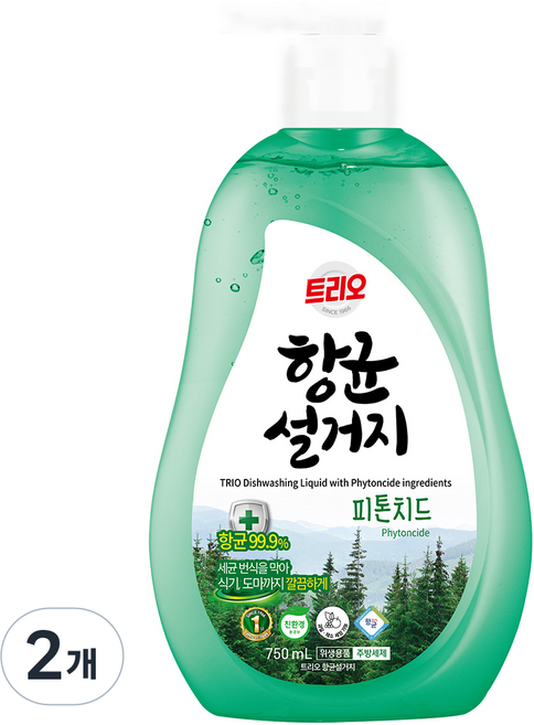 트리오 항균설거지 피톤치드 주방세제, 750ml, 2개