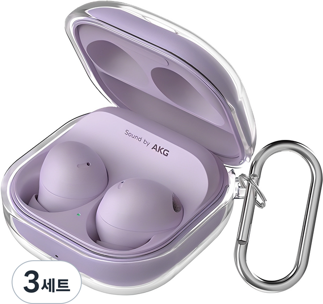 신지모루 변색방지 TPU 투명케이스 + 카라비너, 버즈 FE, 버즈 2, 프로, 2프로, 라이브, 클리어, 3세트