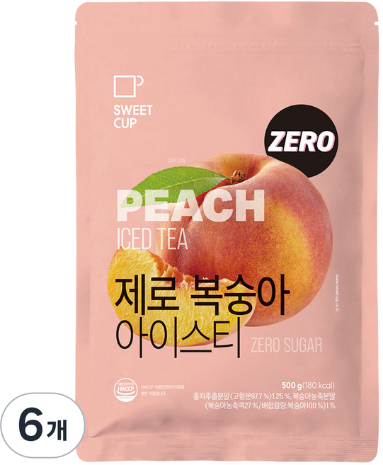 스위트컵 제로 복숭아 아이스티 파우더, 500g, 6개, 1개입