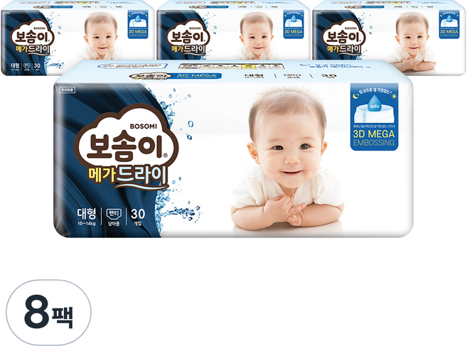 보솜이 메가드라이 팬티형 기저귀 남아용, 대형(L), 240매