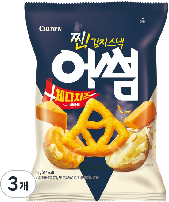 크라운 어썸 체다치즈 감자스낵, 45g, 3개