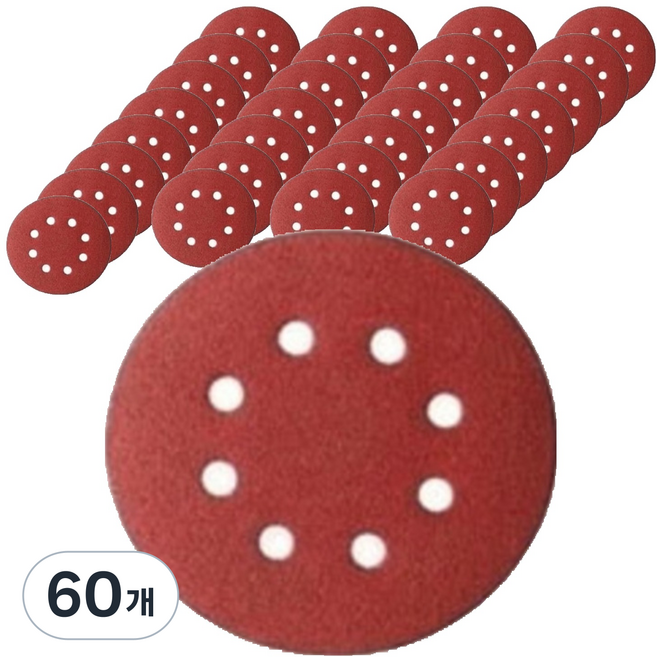 올커버 8홀 연마용 원형 벨크로 사포 600방, 60개