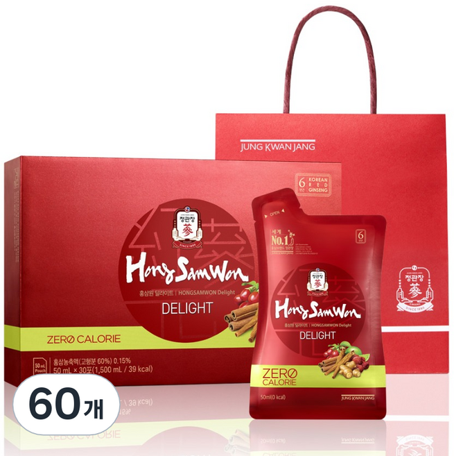 정관장 정품 홍삼원 딜라이트 + 쇼핑백, 50ml, 60개