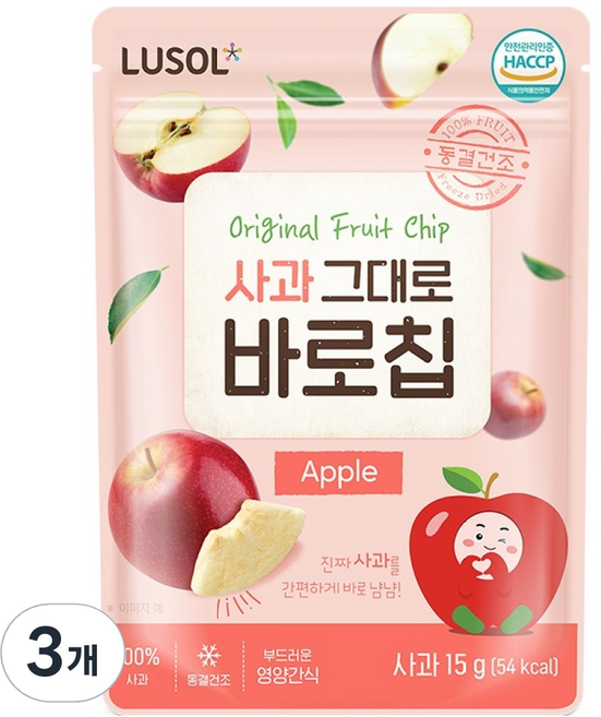 루솔 과일칩 사과 그대로 바로칩, 15g, 3개