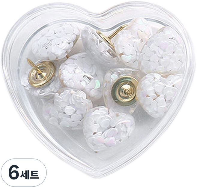 Khohimo 愛心圖釘 大頭針 按釘 白色 + 收納盒組合 4W195, 6套