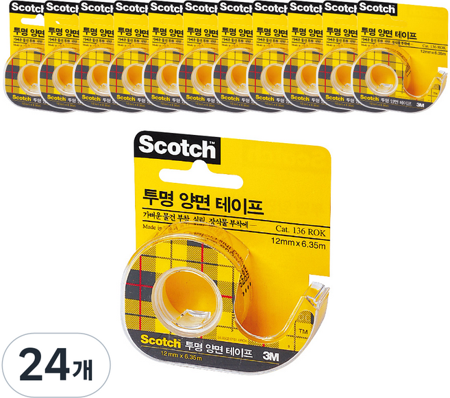 쓰리엠 스카치 투명 양면 테이프136 12mm x 6.35m, 혼합 색상, 24개
