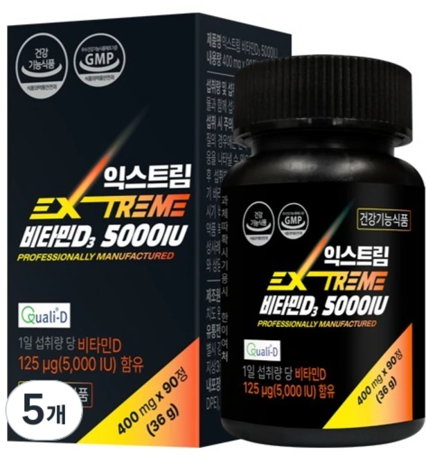 익스트림 비타민D3 5000IU 36g, 5개, 90정 - 쿠팡