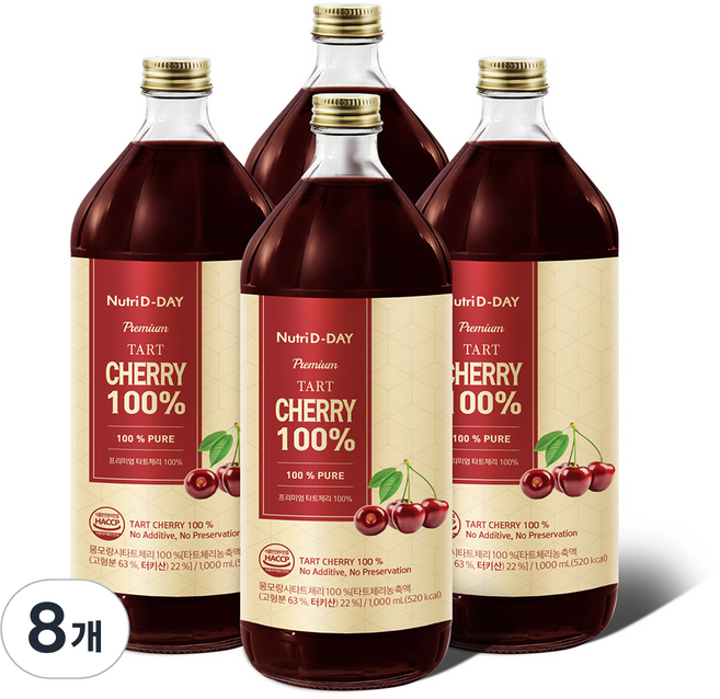 뉴트리디데이 프리미엄 타트체리 100% 원액, 1L, 8개