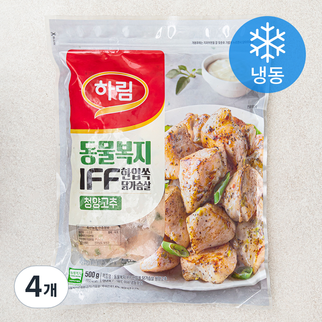 하림 동물복지 인증 IFF 한입쏙 닭가슴살 청양고추 (냉동), 500g, 1개입, 4개