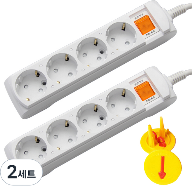 거성산업 통합절전형 4구 멀티탭 2호 + 통합절전형 4구 멀티탭 6호 6m 250V 16A + 안전캡 랜덤발송 2p, 2세트, 1.5m