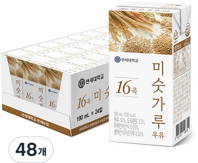 연세우유 16곡 미숫가루 우유, 190ml, 48개