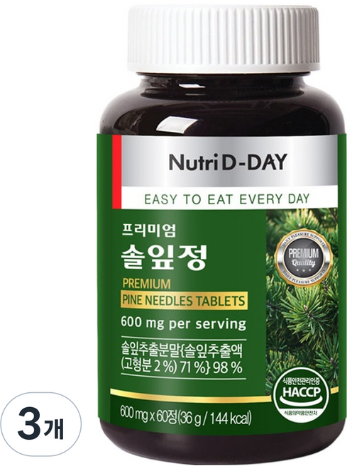 뉴트리디데이 프리미엄 솔잎정 36g, 60정, 3개