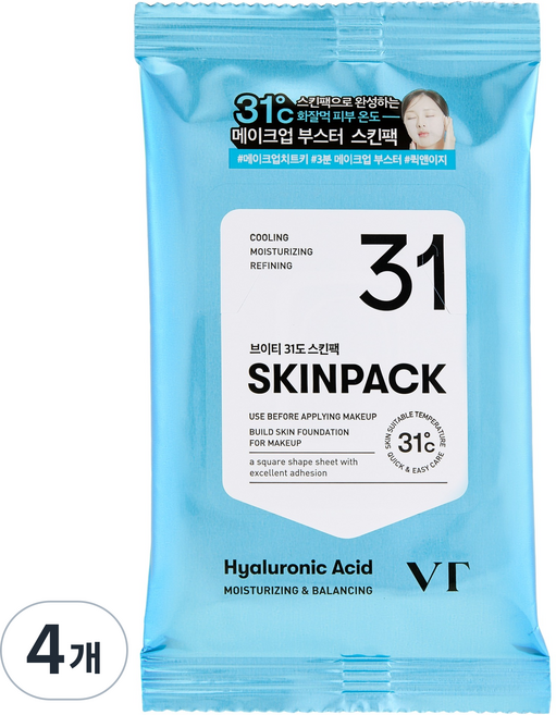브이티코스메틱 모이스처라이징 31도 스킨팩, 4개, 30개입
