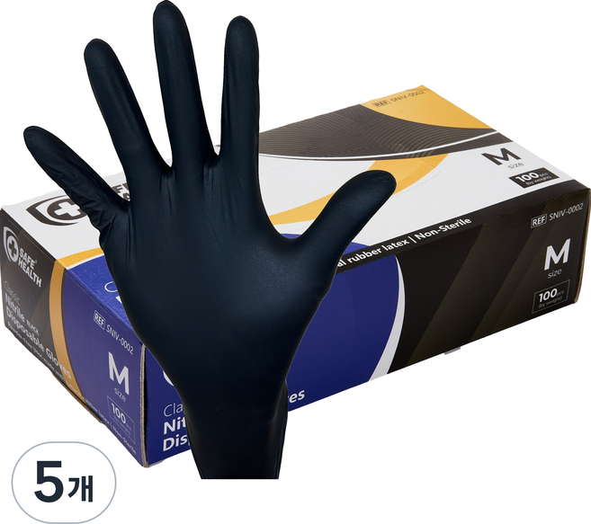 세이프헬스 니트릴장갑 100p, 블랙, 중(M), 5개