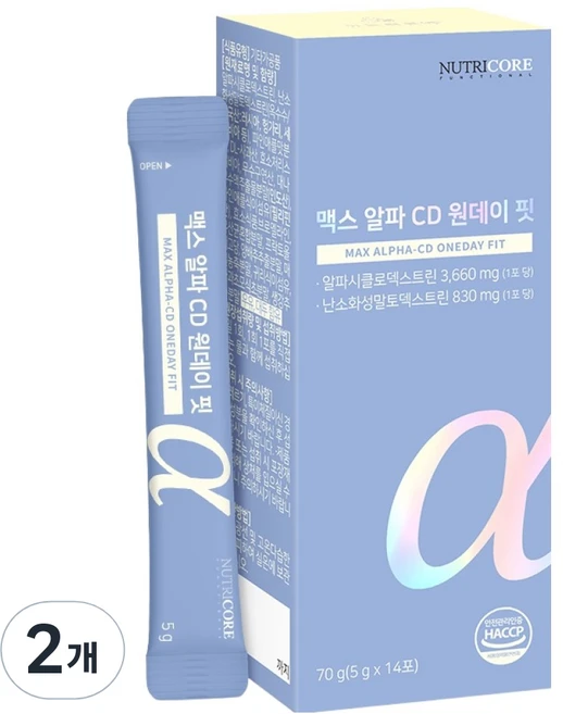 뉴트리코어 맥스 알파 CD 원데이 핏, 14회분, 5g, 2개 - 쿠팡